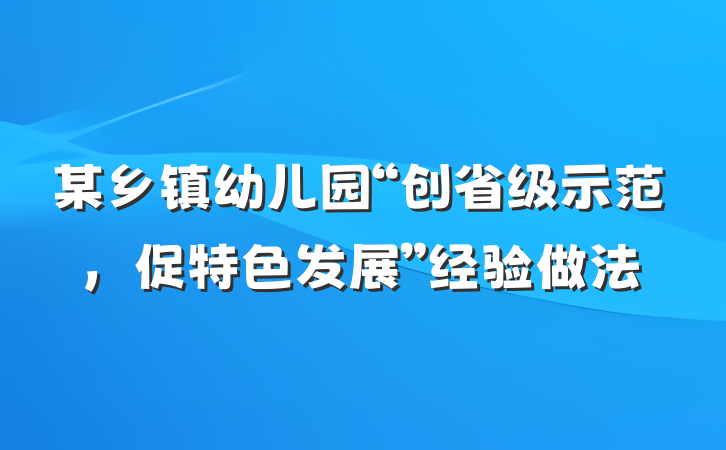 某乡镇幼儿园“创省级示范，促特色发展”经验做法