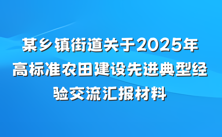 某乡镇街道关于2025年高标准农田建设先进典型经验交流汇报材料