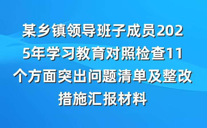 某乡镇领导班子成员2025年学习教育对照检查11个方面突出问题清单及整改措施汇报材料