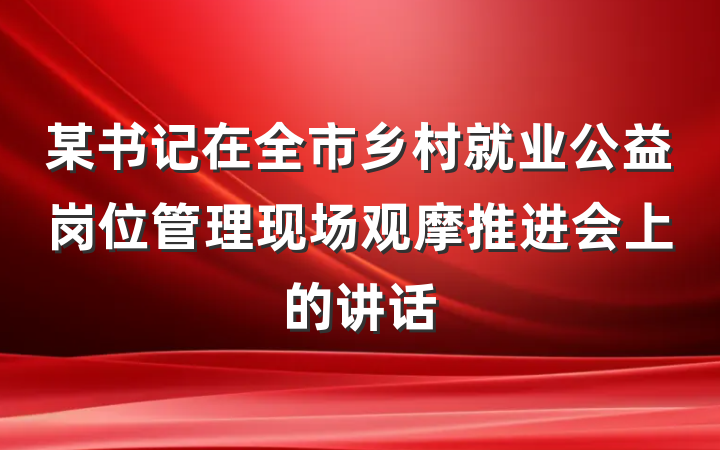某书记在全市乡村就业公益岗位管理现场观摩推进会上的讲话