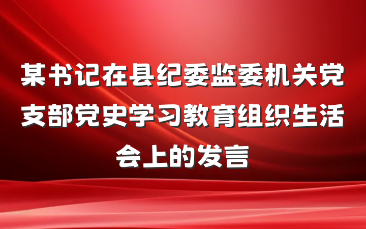 某书记在县纪委监委机关党支部党史学习教育组织生活会上的发言