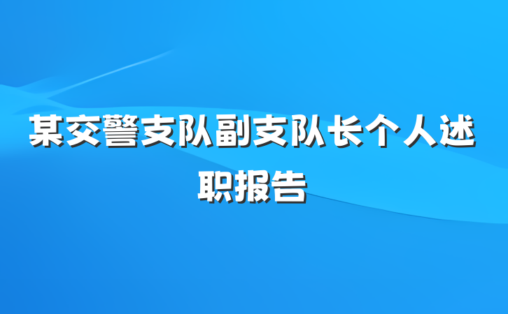某交警支队副支队长个人述职报告