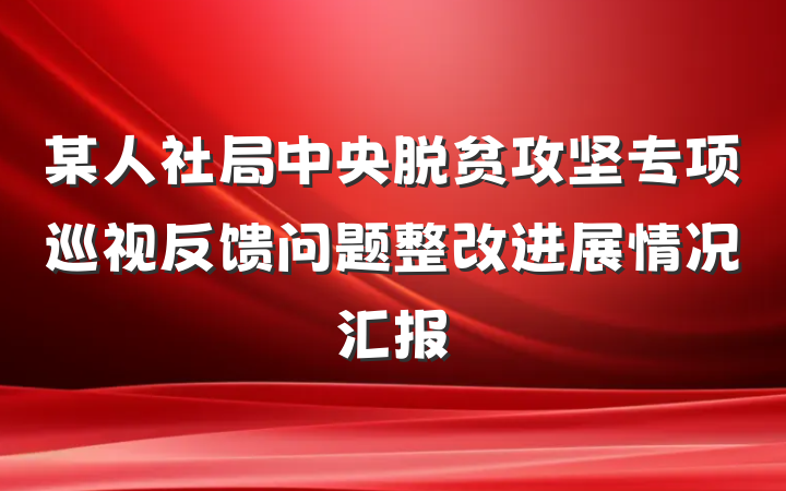 某人社局中央脱贫攻坚专项巡视反馈问题整改进展情况汇报