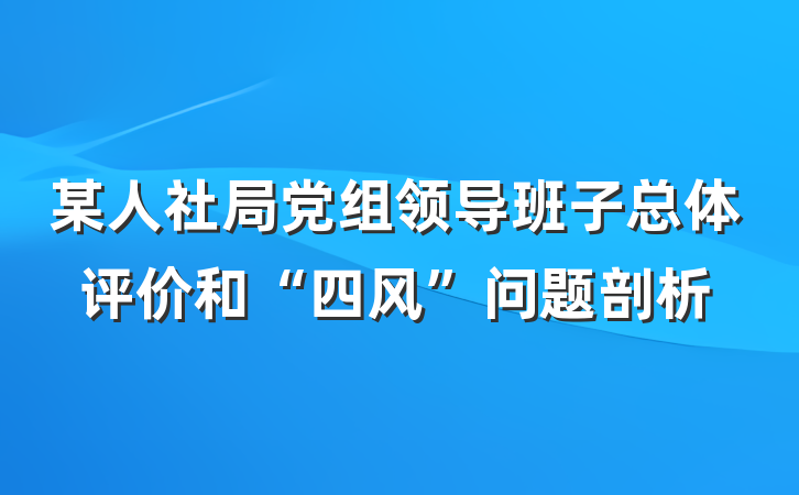 某人社局党组领导班子总体评价和“四风”问题剖析