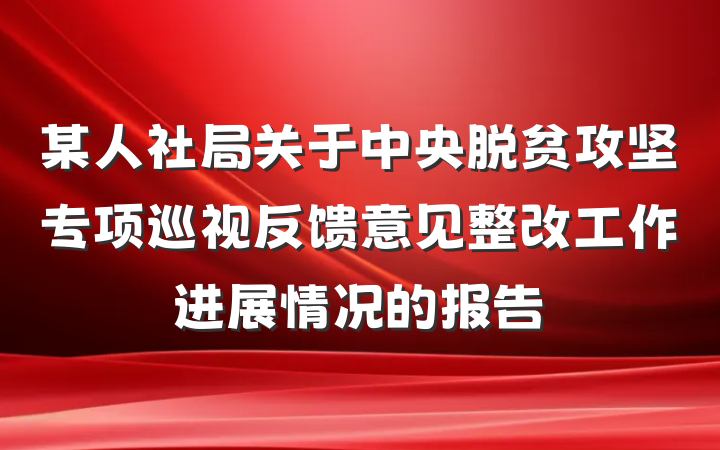 某人社局关于中央脱贫攻坚专项巡视反馈意见整改工作进展情况的报告