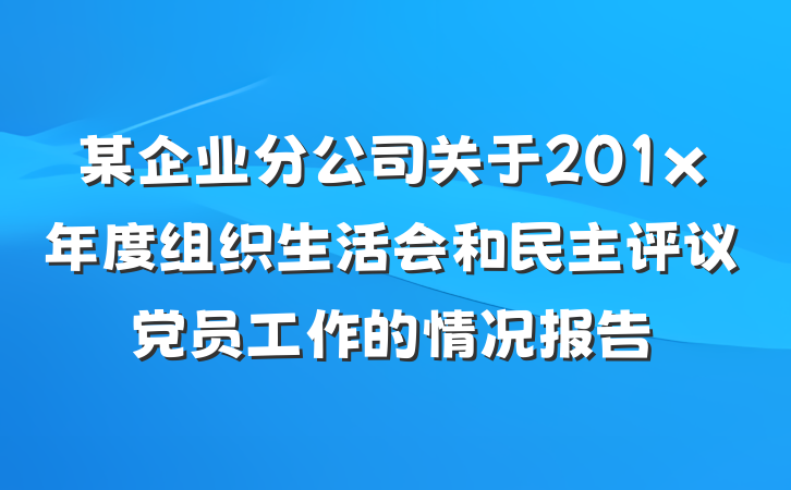某企业分公司关于201x年度组织生活会和民主评议党员工作的情况报告