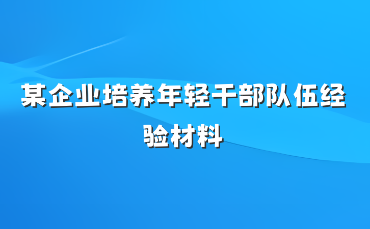 某企业培养年轻干部队伍经验材料