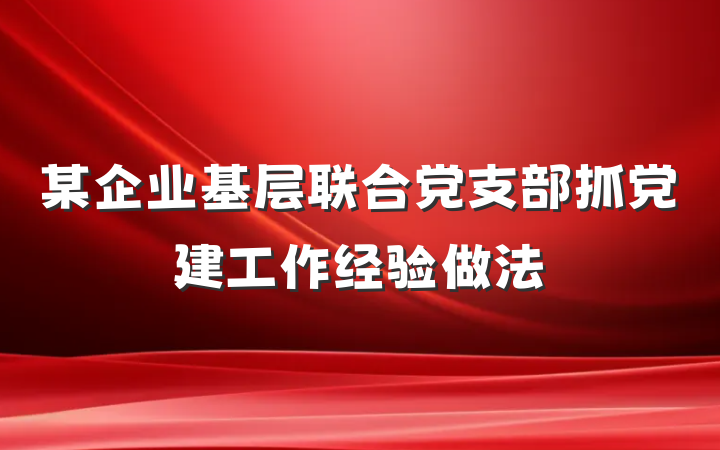 某企业基层联合党支部抓党建工作经验做法