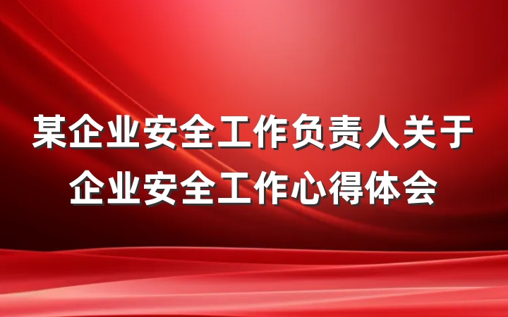 某企业安全工作负责人关于企业安全工作心得体会