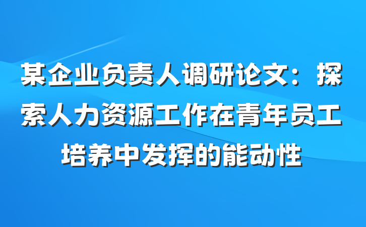 某企业负责人调研论文：探索人力资源工作在青年员工培养中发挥的能动性