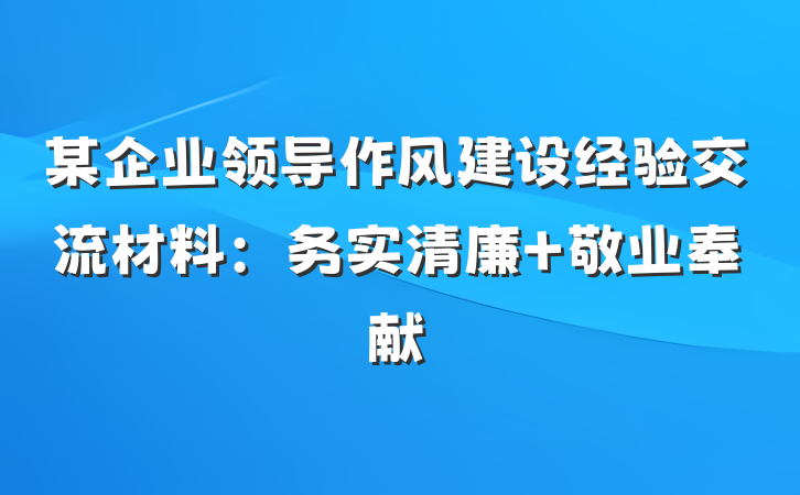 某企业领导作风建设经验交流材料：务实清廉 敬业奉献