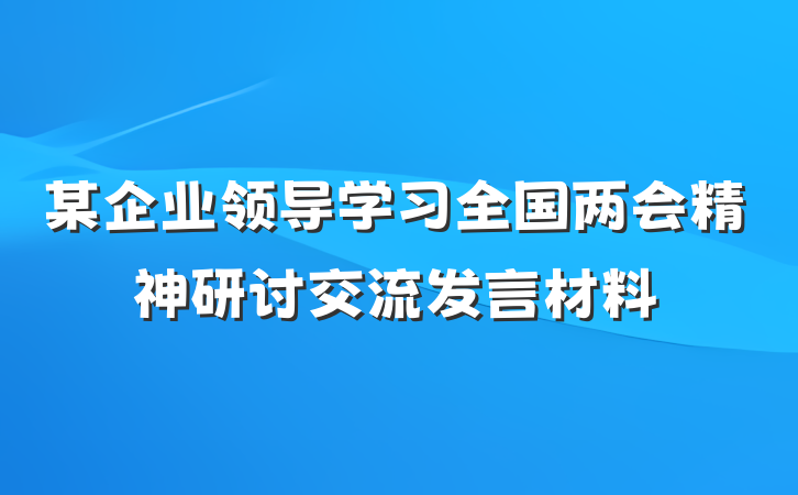 某企业领导学习全国两会精神研讨交流发言材料