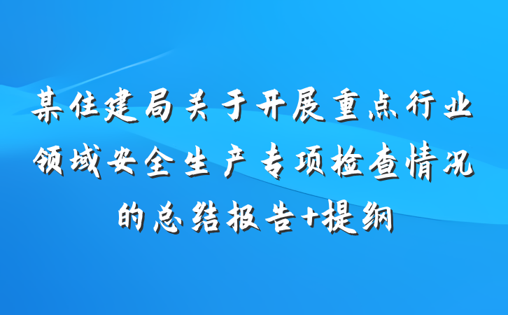 某住建局关于开展重点行业领域安全生产专项检查情况的总结报告 提纲
