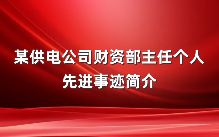 某供电公司财资部主任个人先进事迹简介