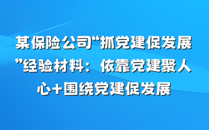 某保险公司“抓党建促发展”经验材料：依靠党建聚人心 围绕党建促发展