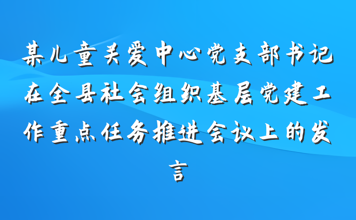 某儿童关爱中心党支部书记在全县社会组织基层党建工作重点任务推进会议上的发言