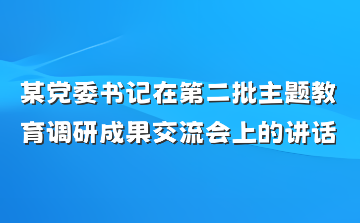 某党委书记在第二批主题教育调研成果交流会上的讲话