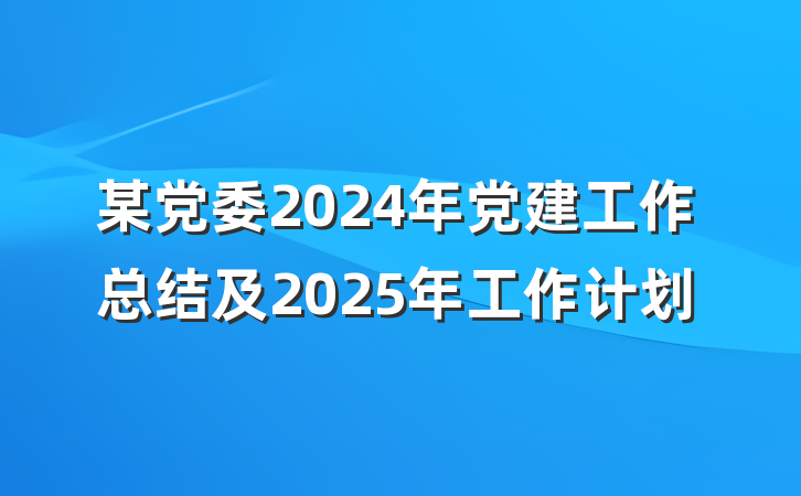 某党委2024年党建工作总结及2025年工作计划