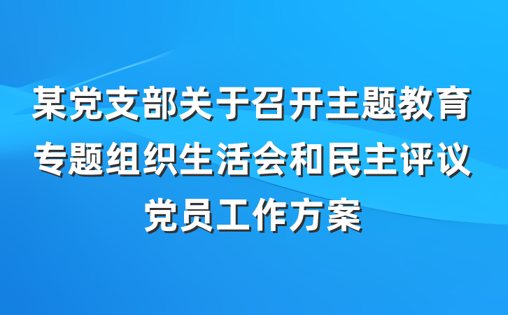 某党支部关于召开主题教育专题组织生活会和民主评议党员工作方案
