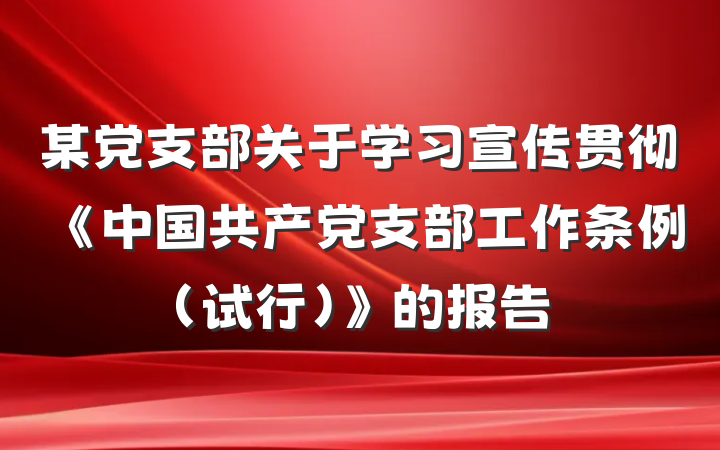 某党支部关于学习宣传贯彻《中国共产党支部工作条例（试行）》的报告