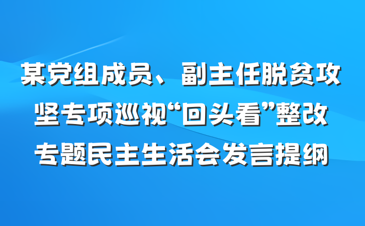 某党组成员、副主任脱贫攻坚专项巡视“回头看”整改专题民主生活会发言提纲