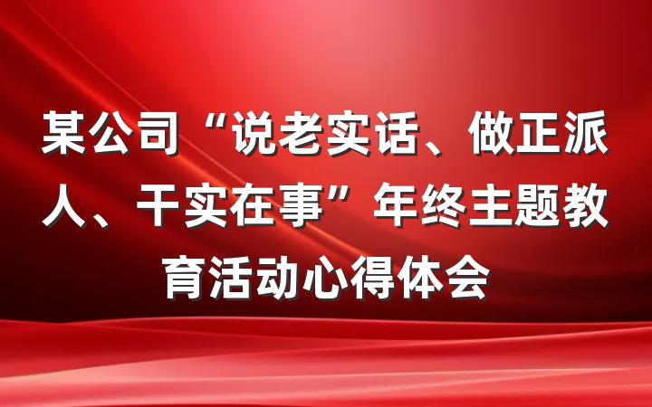 某公司“说老实话、做正派人、干实在事”年终主题教育活动心得体会
