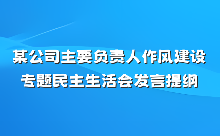 某公司主要负责人作风建设专题民主生活会发言提纲