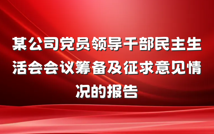 某公司党员领导干部民主生活会会议筹备及征求意见情况的报告