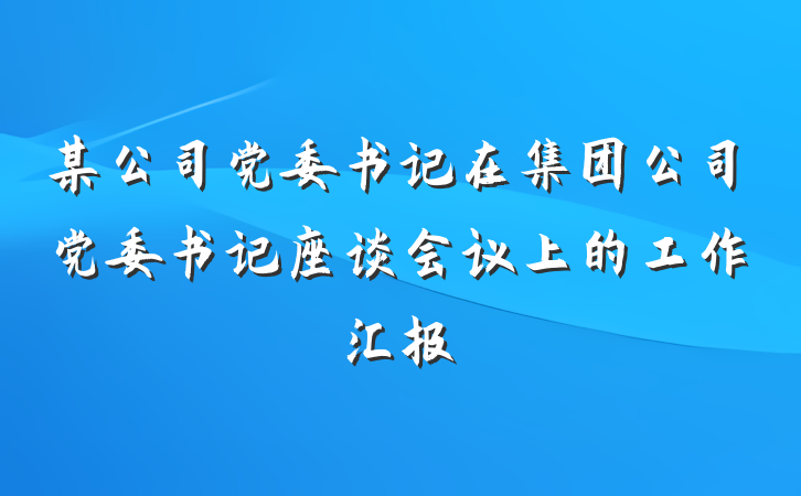 某公司党委书记在集团公司党委书记座谈会议上的工作汇报