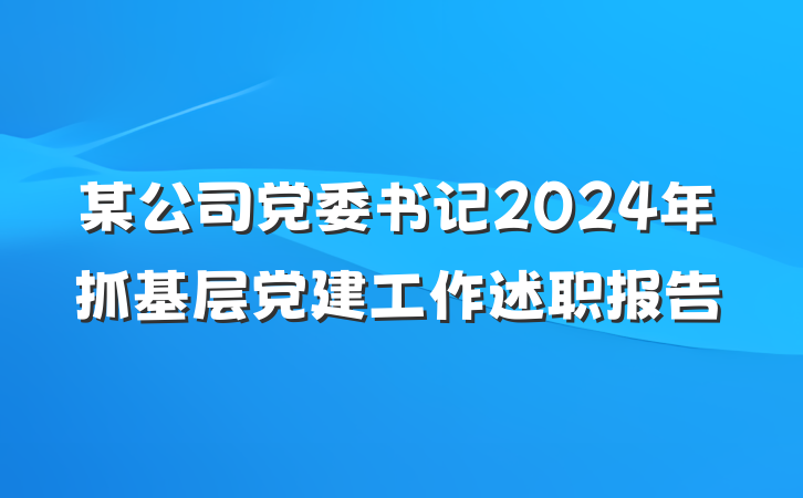 某公司党委书记2024年抓基层党建工作述职报告