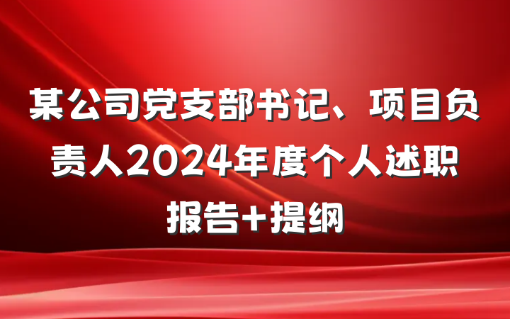 某公司党支部书记、项目负责人2024年度个人述职报告 提纲