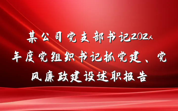 某公司党支部书记202x年度党组织书记抓党建、党风廉政建设述职报告