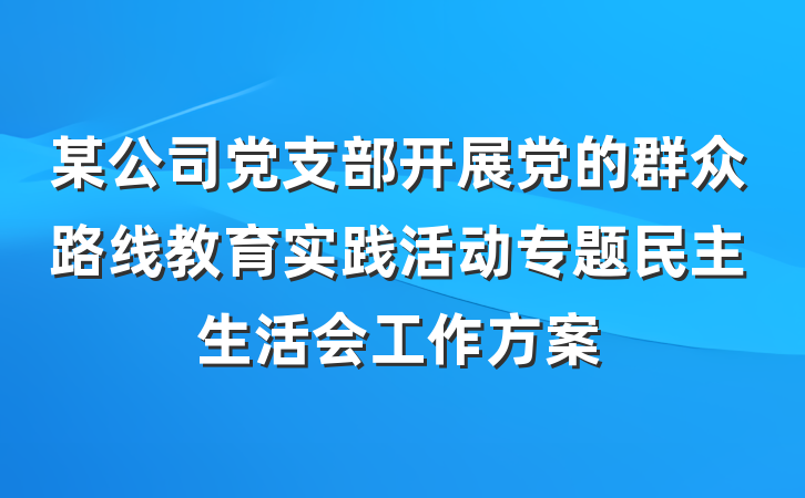 某公司党支部开展党的群众路线教育实践活动专题民主生活会工作方案