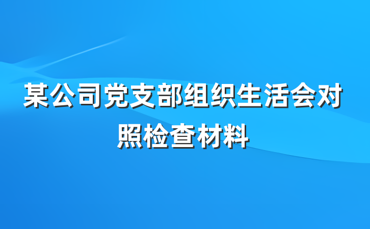 某公司党支部组织生活会对照检查材料