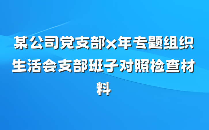 某公司党支部x年专题组织生活会支部班子对照检查材料