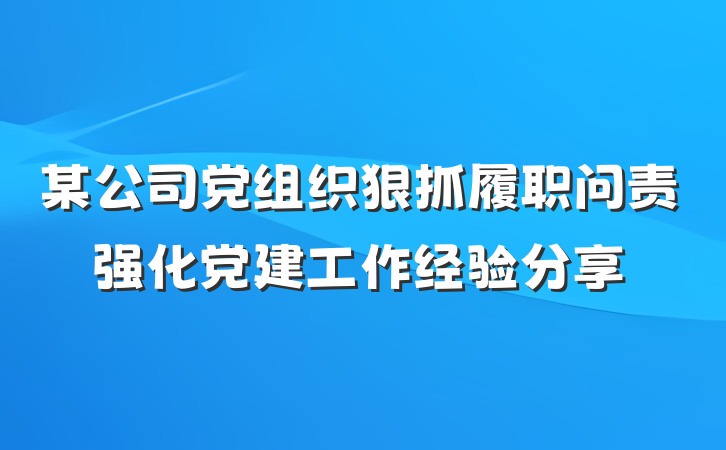 某公司党组织狠抓履职问责强化党建工作经验分享