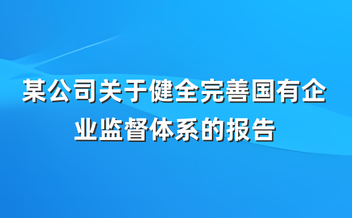 某公司关于健全完善国有企业监督体系的报告