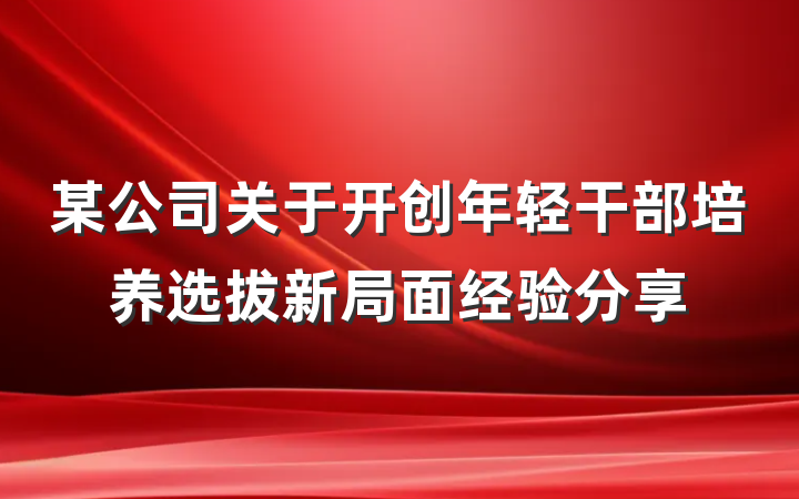 某公司关于开创年轻干部培养选拔新局面经验分享