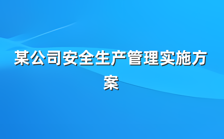 某公司安全生产管理实施方案