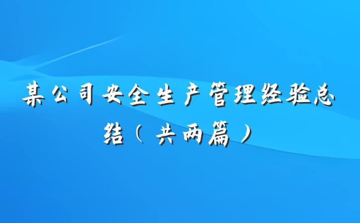 某公司安全生产管理经验总结（共两篇）
