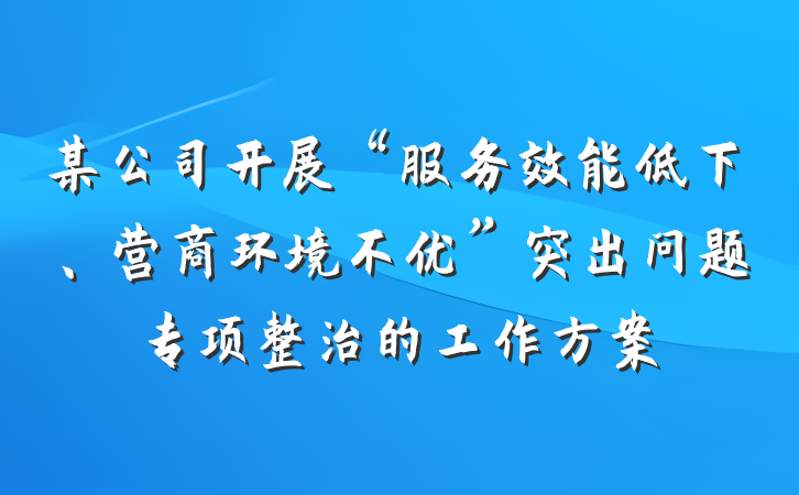 某公司开展“服务效能低下、营商环境不优”突出问题专项整治的工作方案
