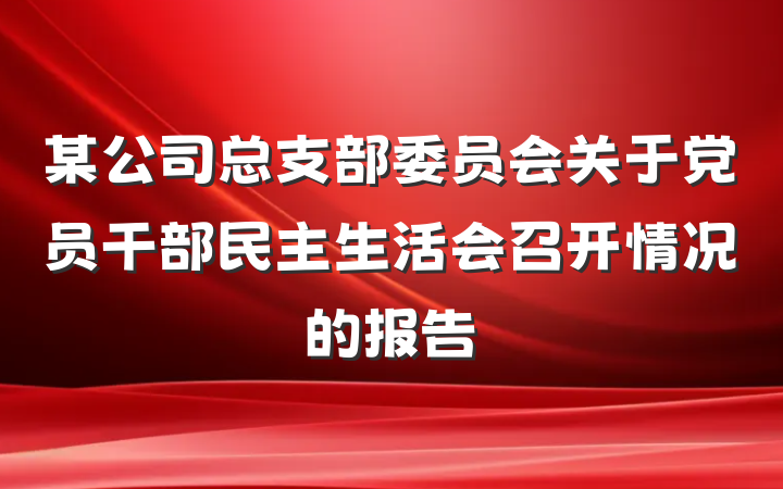 某公司总支部委员会关于党员干部民主生活会召开情况的报告