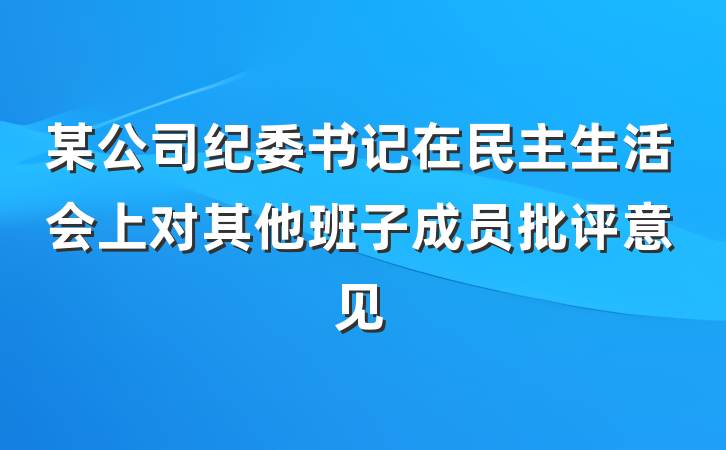 某公司纪委书记在民主生活会上对其他班子成员批评意见