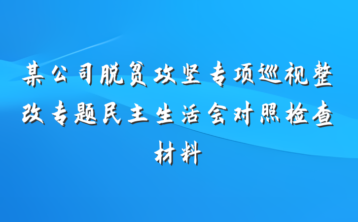 某公司脱贫攻坚专项巡视整改专题民主生活会对照检查材料