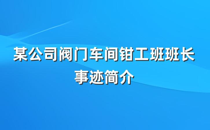 某公司阀门车间钳工班班长事迹简介