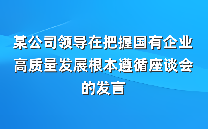 某公司领导在把握国有企业高质量发展根本遵循座谈会的发言