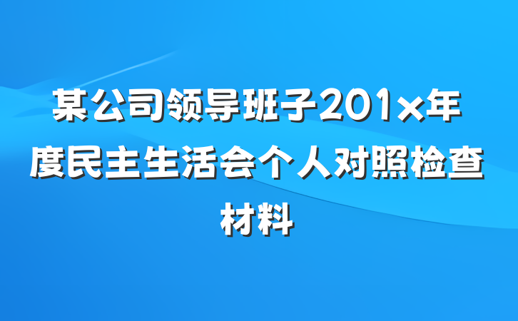 某公司领导班子201x年度民主生活会个人对照检查材料