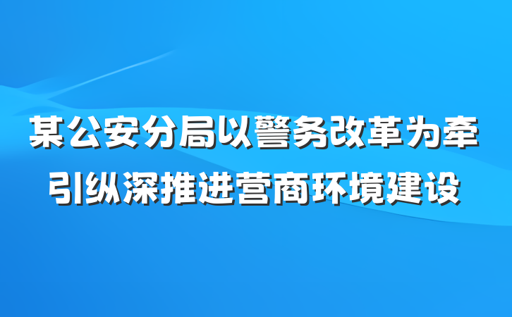 某公安分局以警务改革为牵引纵深推进营商环境建设