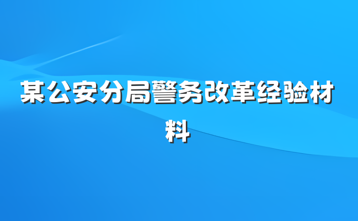 某公安分局警务改革经验材料