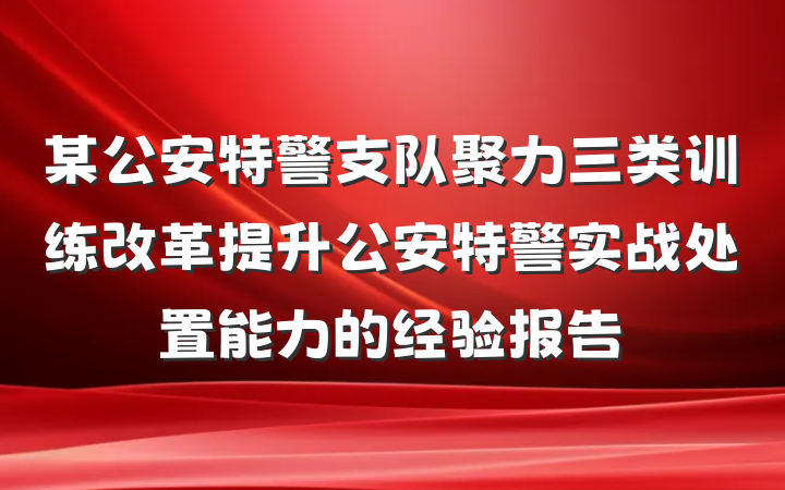 某公安特警支队聚力三类训练改革提升公安特警实战处置能力的经验报告